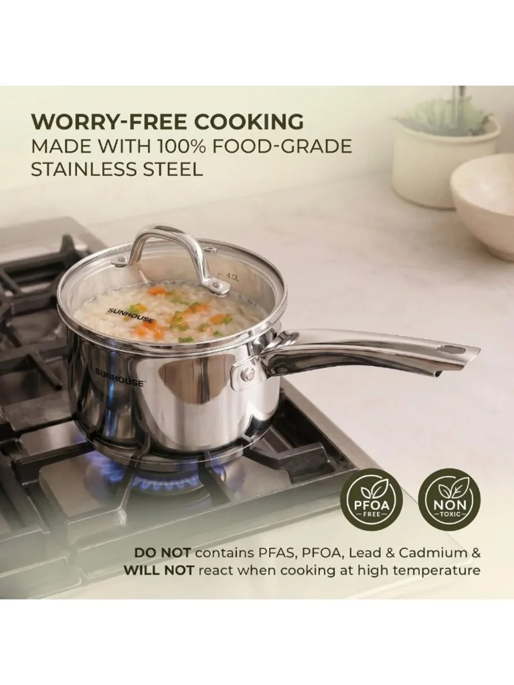 3-Piece Stainless Steel Saucepan Set with Lids - 1.5QT, 2QT, 3QT Cookware Set